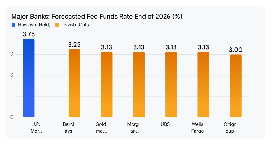 Major Banks: Forecasted Fed Funds Rate End of 2026