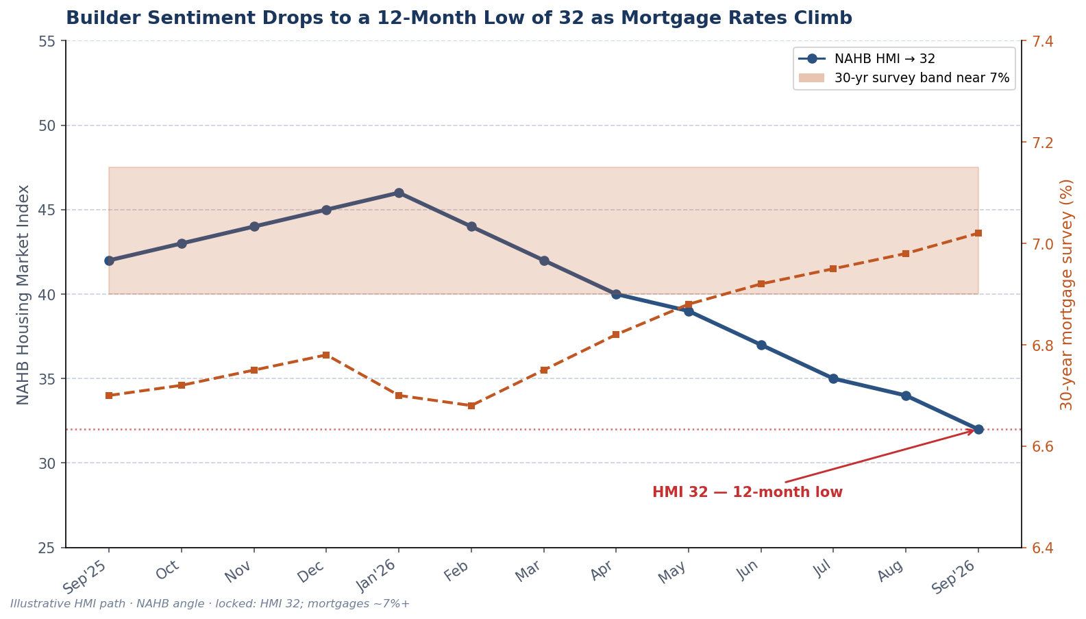 NAHB Housing Market Index dropping to a 12-month low of 32