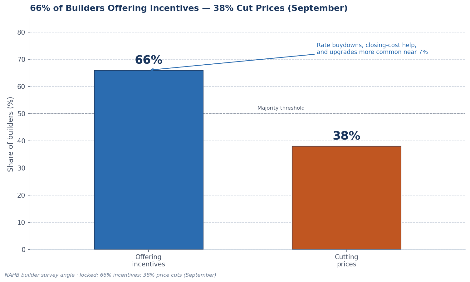 Share of builders offering incentives and cutting prices in September 2026